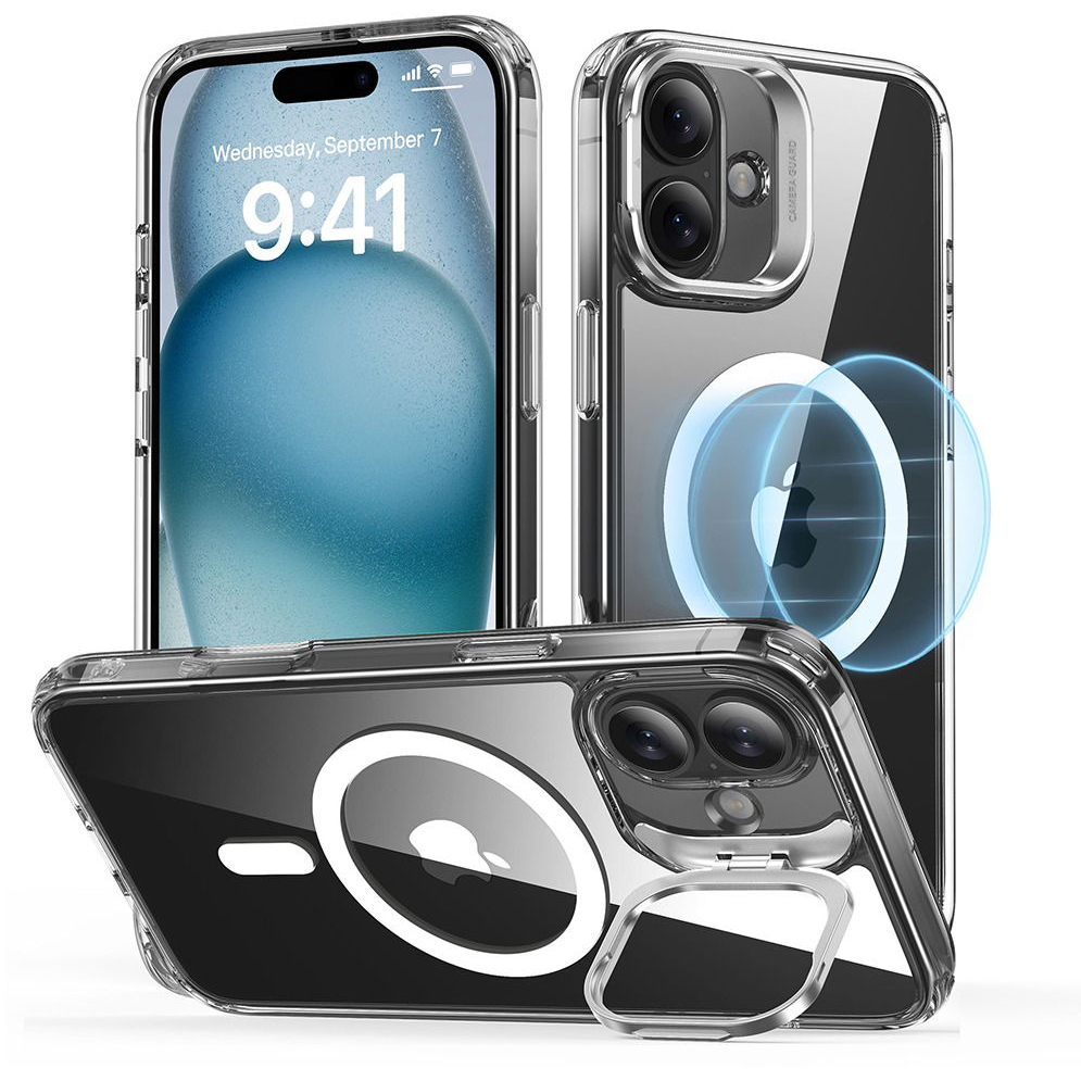 ESR Classic Hybrid Case with Stash Stand (HaloLock), Compatible with iPhone 16 Plus, Clear tok (1A7480101)