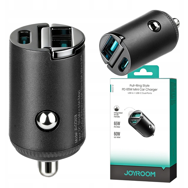 Ładowarka Joyroom Joyroom JR-CCN18 65W A+C Pull-Ring Style Mini Car Charger Black