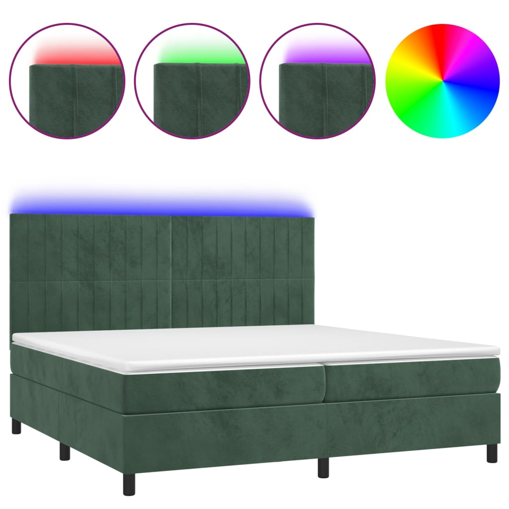 sötétzöld bársony rugós és LED-es ágy matraccal 200x200 cm (3136266)