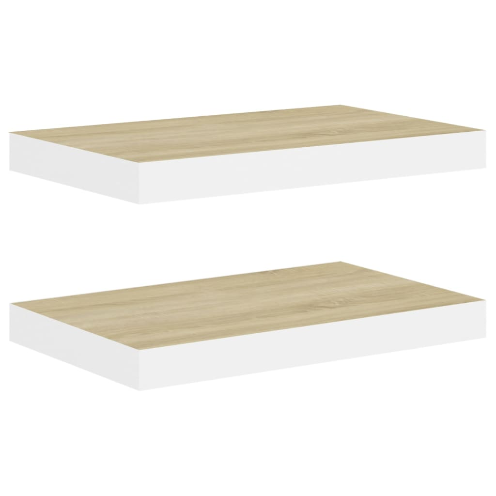 2 db fehér-tölgyszínű MDF lebegő fali polc 50 x 23 x 3,8 cm (326574)