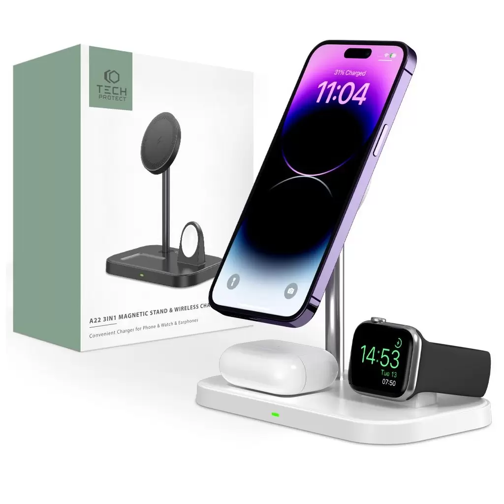 Tech-Protect 3in1 QI töltő A22 fehér 15W (127619)