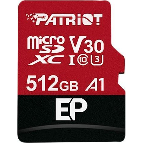 Patriot PEF512GEP31MCX EP Series HIGH PERFORMANCE MICRO SDXC, 512GB, 4K, V30 A1, 100/ 80MB/s