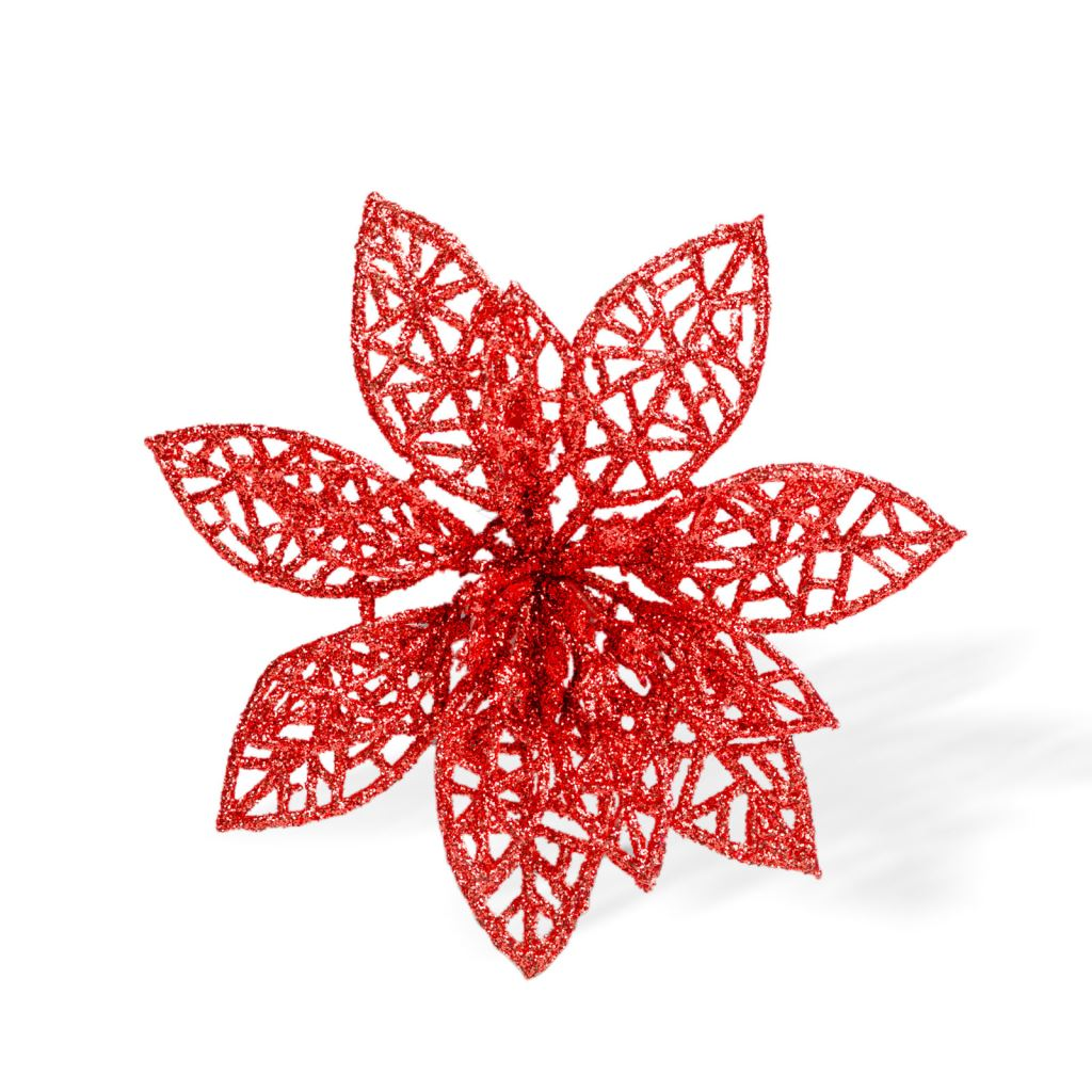 Family Karácsonyi csipeszes glitteres virágdísz, piros 3db / csomag (58947C) (58947C)