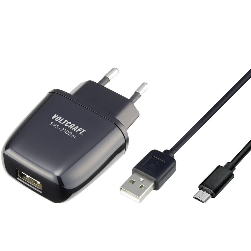 VOLTCRAFT 1xUSB-A hálózati töltő adapter + MicroUSB töltőkábel fekete (VC-11693710) (VC-11693710)