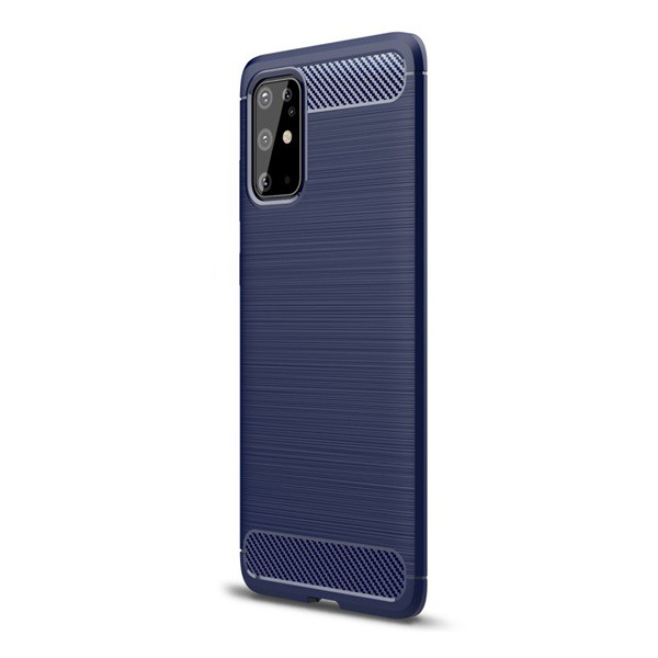 Szilikon telefonvédő (közepesen ütésálló, légpárnás sarok, szálcsiszolt, karbon minta) SÖTÉTKÉK [Samsung Galaxy S20 Plus 5G (SM-G986)] (5996457935307)