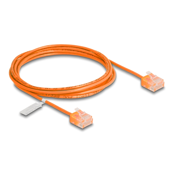 Delock RJ45 hálózati kábel Cat.6 UTP ultravékony 2 m narancssárga rövid csatlakoztatókkal (80856)