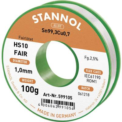 Ólommentes forrasztóhuzal Sn99.3Cu0.7 100 g 1 mm Stannol HS10-Fair (599105)