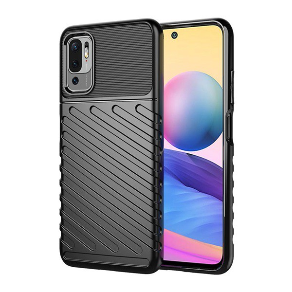 Силиконов протектор за телефон Xiaomi Redmi Note 10 5G (Poco M3 Pro 5G) (средно удароустойчив, на райе, релефен модел) черен