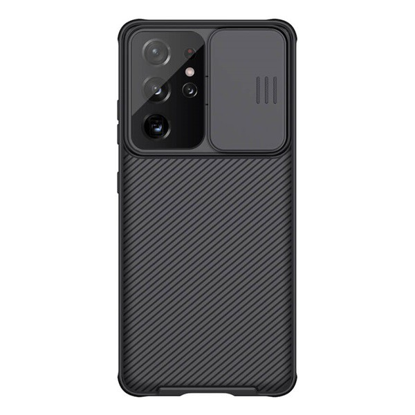 NILLKIN CAMSHIELD PRO műanyag telefonvédő (szilikon keret, közepesen ütésálló, kamera védelem, csíkos minta) FEKETE [Samsung Galaxy S21 Ultra (SM-G998) 5G] (5996591029313)