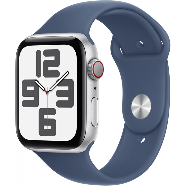 Apple Watch SE (2024) GPS + Cellular 44mm Okosóra - Ezüst Aluminium Denim Sportszíjjal