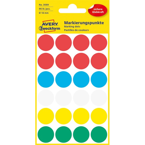 Avery 3089 18mm öntapadó vegyes színű jelölőpont (3089)