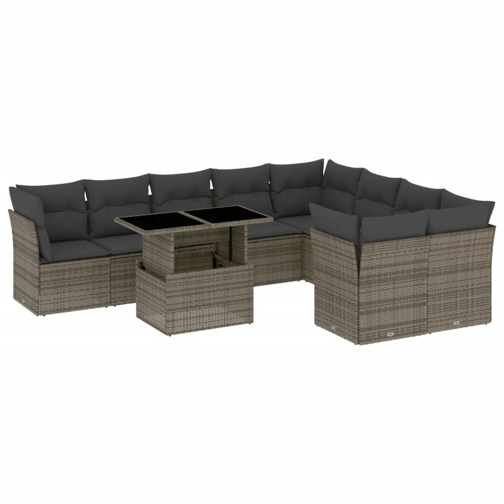 10 részes szürke polyrattan kerti ülőgarnitúra párnákkal (3266840)