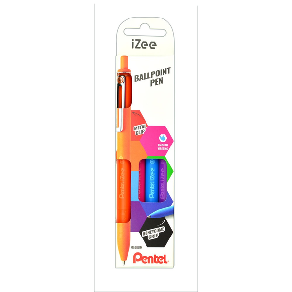 Pentel Golyóstoll nyomógombos 0,35mm,  iZee 4 db-os kék,pink,lila,narancs (BX467-4COL)
