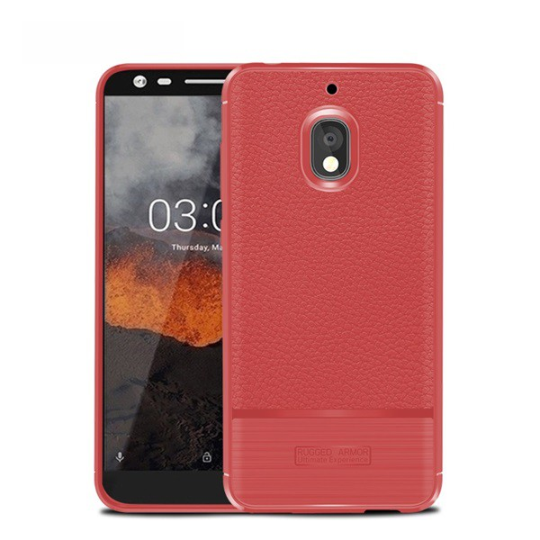 Szilikon telefonvédő (közepesen ütésálló, bőr hatású, szálcsiszolt) PIROS [Nokia 2.1] (5996457795659)