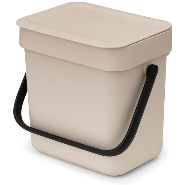 Brabantia Sort & Go konyhai szemetes felnyitható fedéllel, fogantyúval szelektív és komposzt gyűjtéséhez, 3L - A méret, világos bézs - 251689