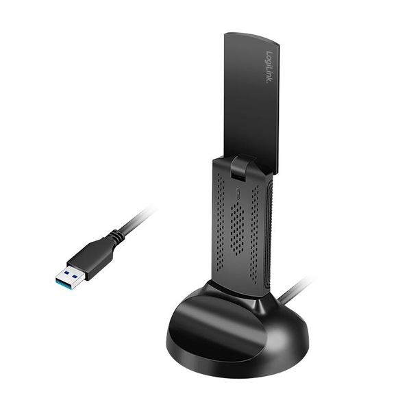 LogiLink Wi-Fi 6E USB adapter mágneses tartóval, 5,8 GHz, WPA/WPA2, WPA3, 5 W, LED, fekete (WL0251)