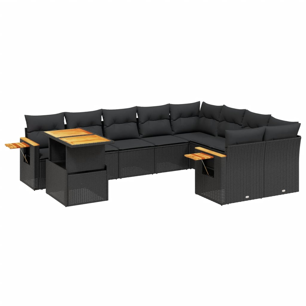 10 részes fekete polyrattan kerti ülőgarnitúra párnákkal (3273680)
