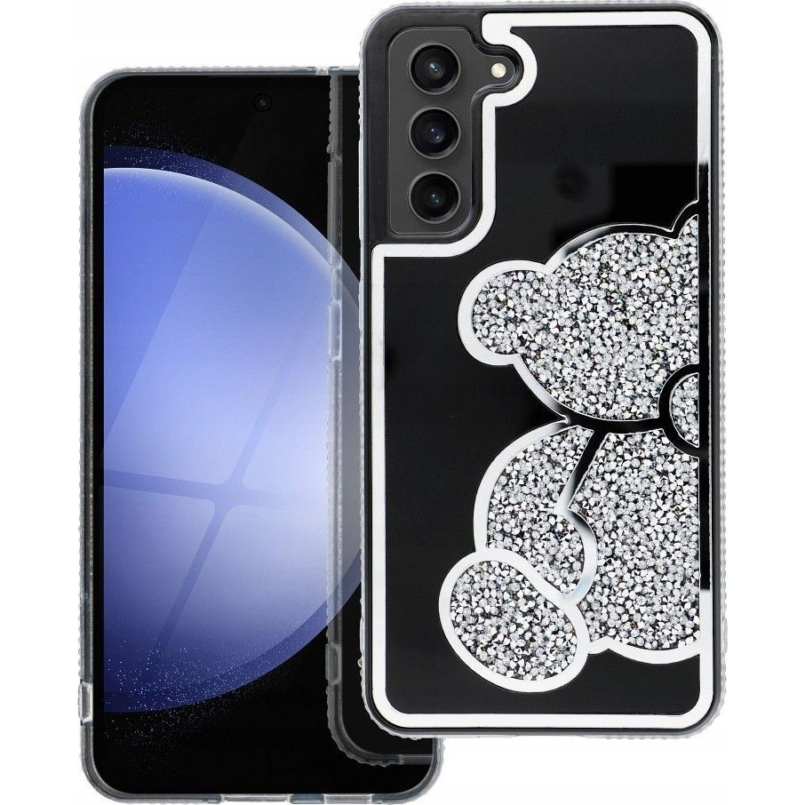 Teddy Bear Samsung Galaxy A55 5G csillogó köves tok, ezüst ( )