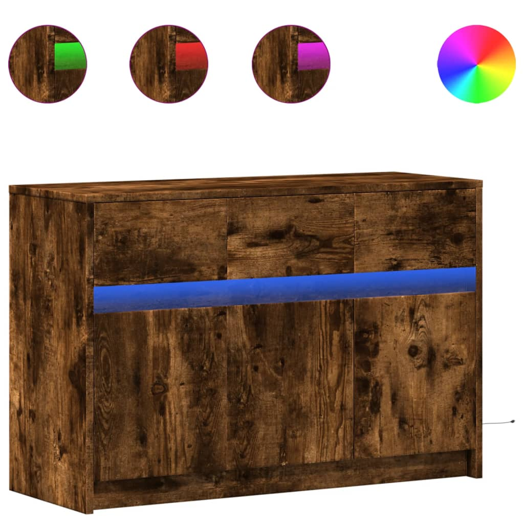 füstös tölgy színű szerelt fa LED-es TV-szekrény 91x34x61 cm (852184)