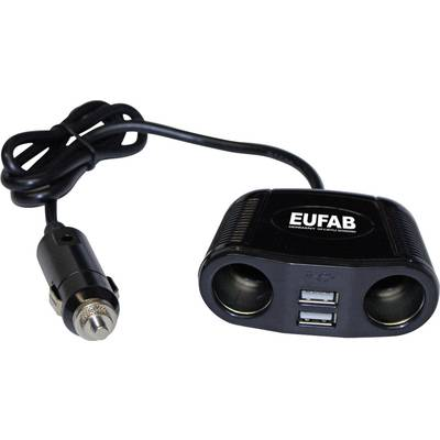 Szivargyújtó elosztó USB töltővel, 2 szivargyújtó aljzat, 2 USB A aljzat 12-24V/5V 2x2 A Eufab 16549 (16549)