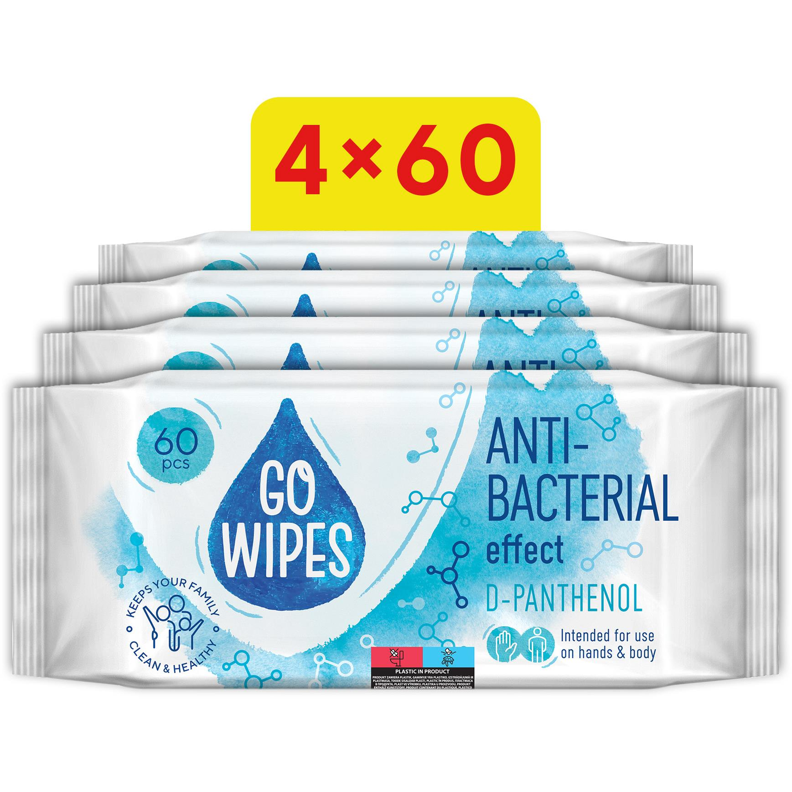 GoWipes antibakteriális, 4× 60 darab (240 darab) (BABY23206s4)