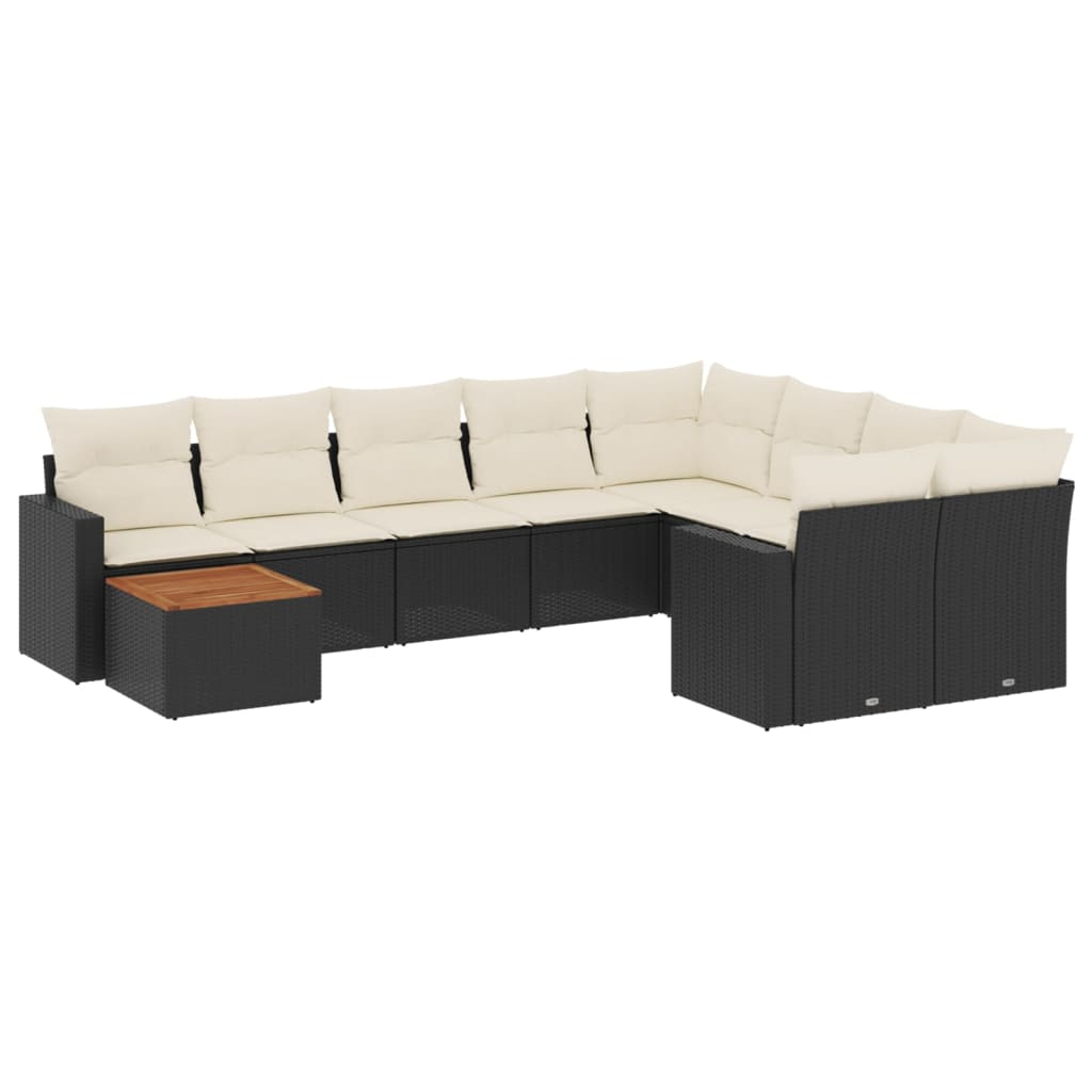 10 részes fekete polyrattan kerti ülőgarnitúra párnákkal (3224285)