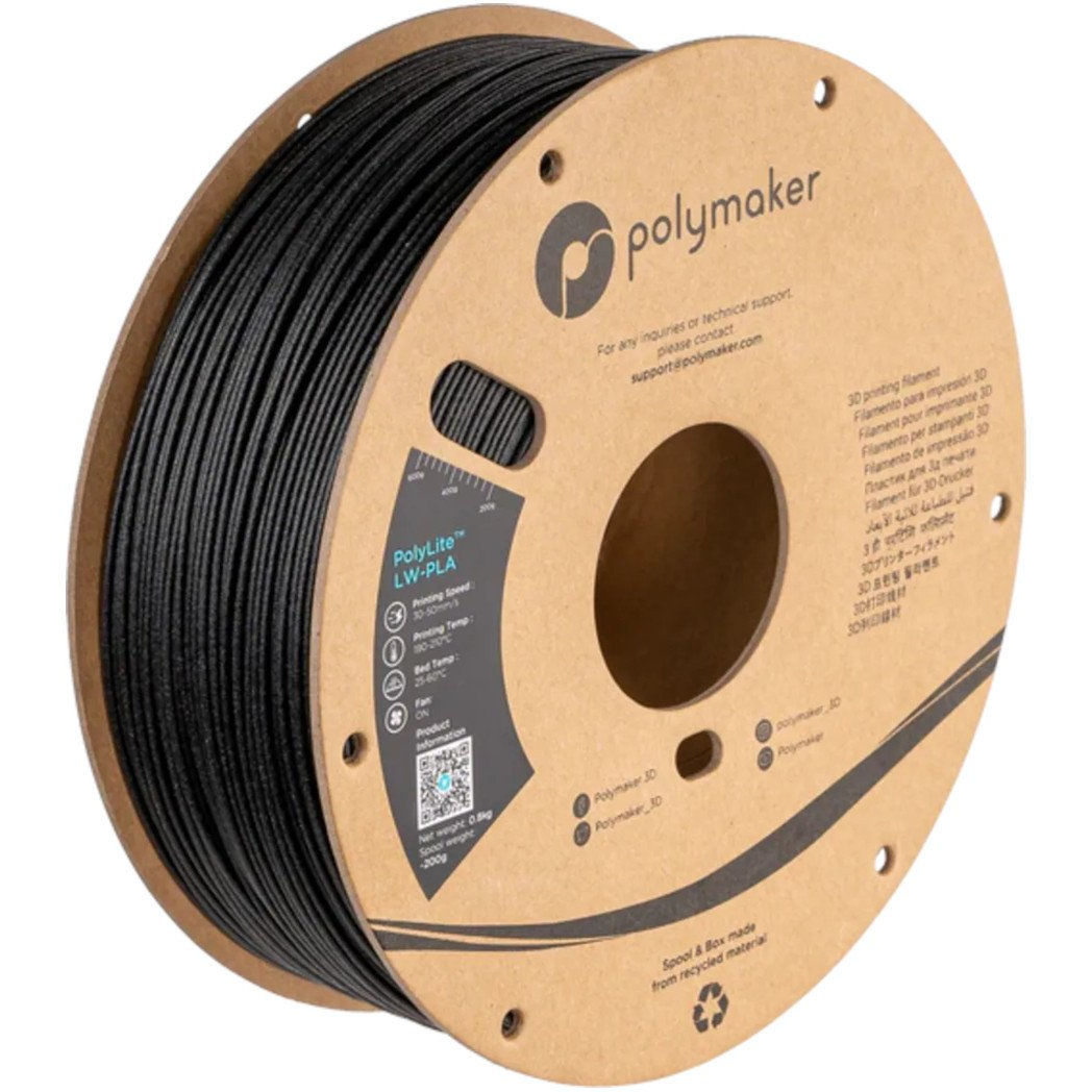Polymaker PA08001 6938936710271 3D nyomtatószál LW-PLA Matt, Kis sűrűség 1.75 mm 800 g Fekete PolyLite™ 1 db (PA08001)