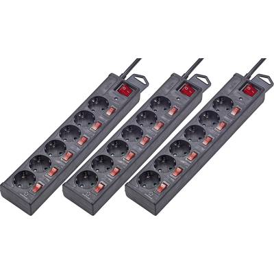 Hálózati túlfeszültségvédő elosztó, 6 részes, fekete, 3 db, Renkforce (2050004719963)