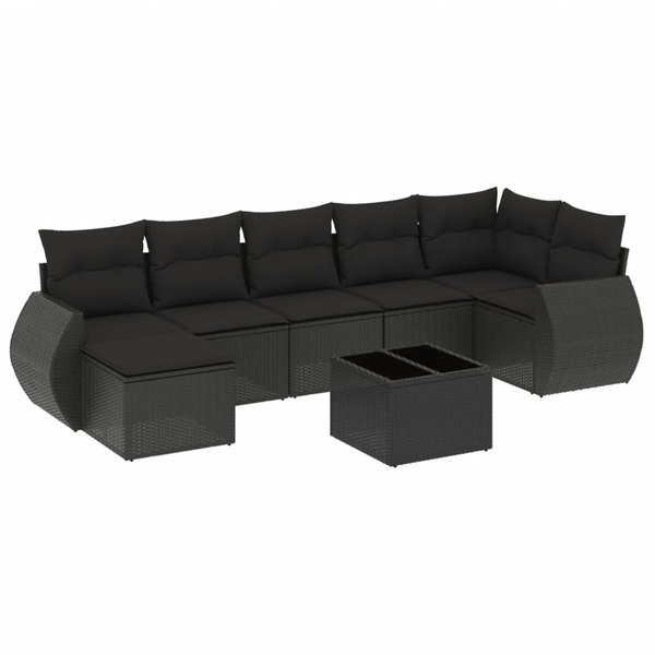 Set mobilier de grădină cu perne, 8 piese, negru, poliratan