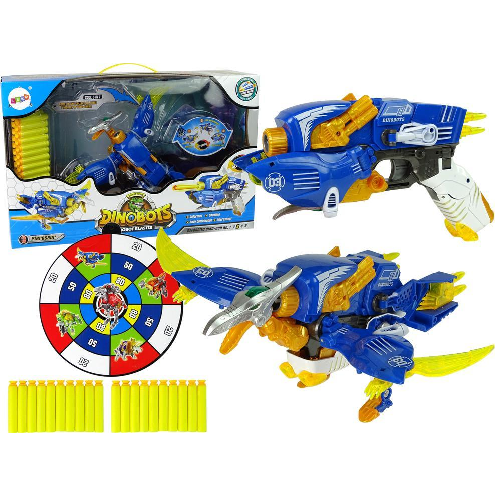Dinobots 2in1 Dinoszaurusz Puska - Kék Pteroszaurusszá Alakítható, Pajzzsal (10045-uniw)