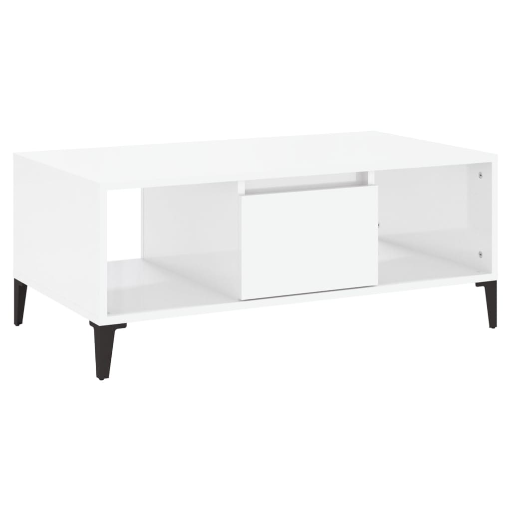 magasfényű fehér szerelt fa dohányzóasztal 90 x 50 x 36,5 cm (821070)