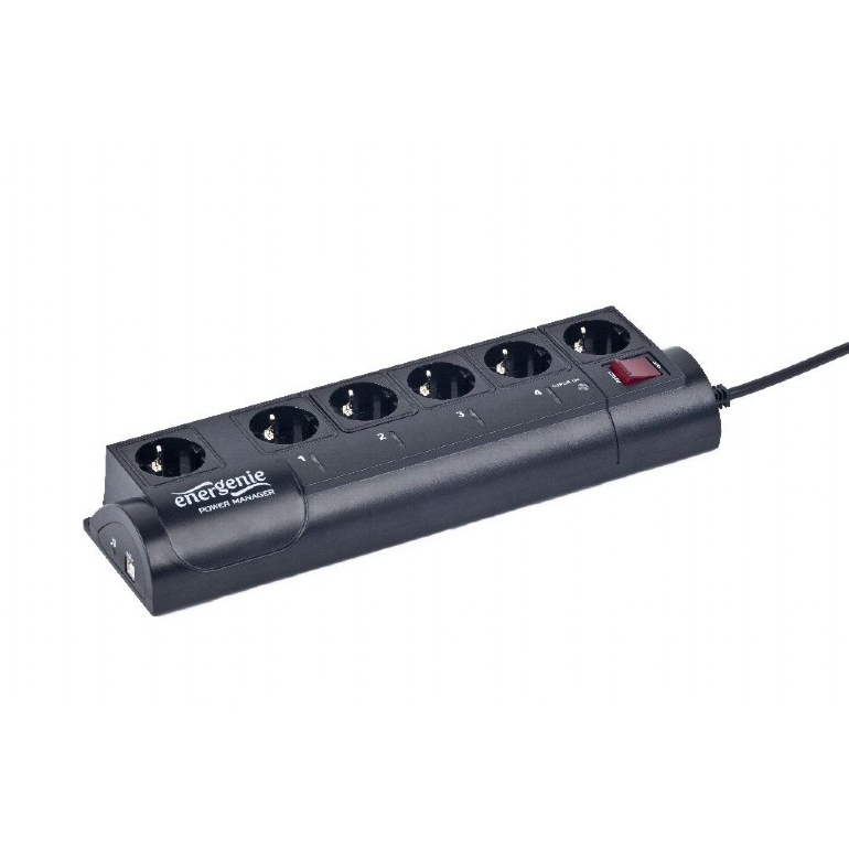 EnerGenie EG-PMS2 230V Túlfeszültség védő elosztó 6 aljzatos 1.8m - Fekete (EG-PMS2)