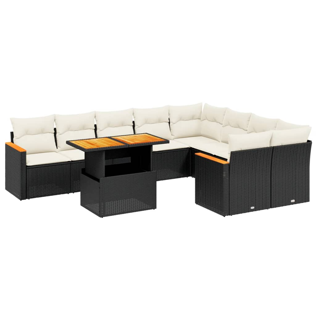 10 részes fekete polyrattan kerti ülőgarnitúra párnákkal (3273233)