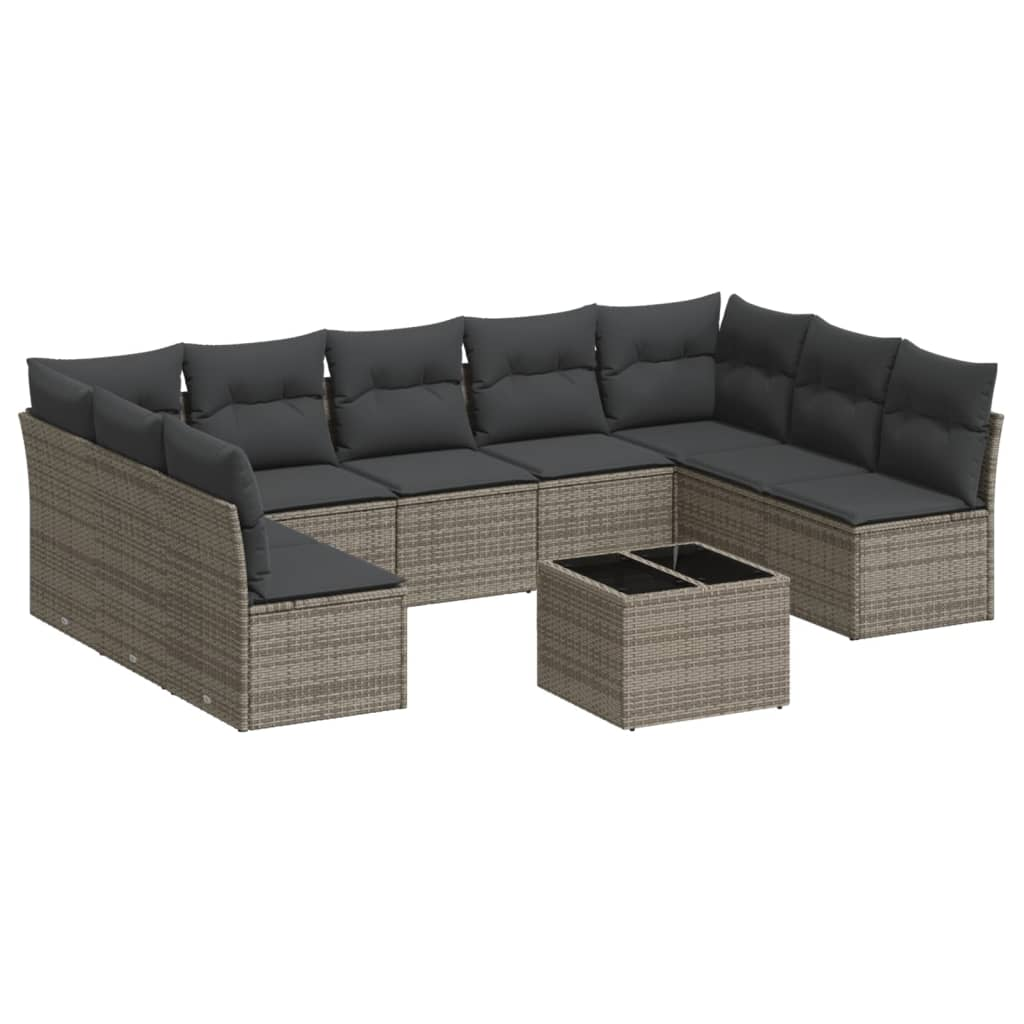 10 részes szürke polyrattan kerti ülőgarnitúra párnákkal (3249919)