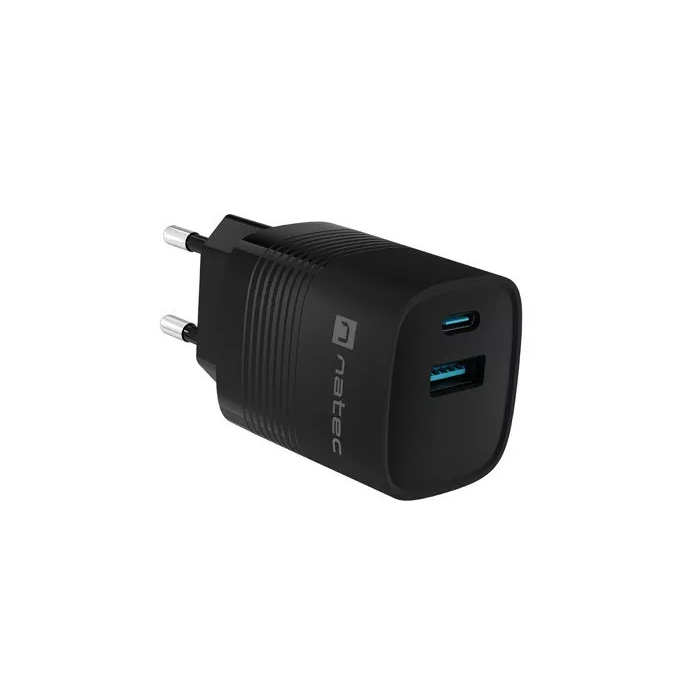 Natec Ribera GaN USB-C / USB-A Hálózati töltő - Fekete (30W) (NUC-2141)