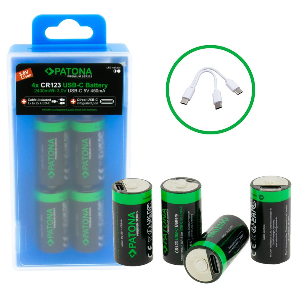 PATONA Premium Újratölthető litium elem CR123A 1500mAh 3V (4db/csomag) (PT1388)