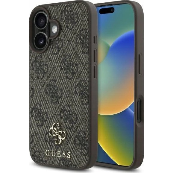 Guess PU Metal Logo Magsafe Apple iPhone 16 Hátlapvédő Tok Barna (GUHMP16SP4SM4MW)