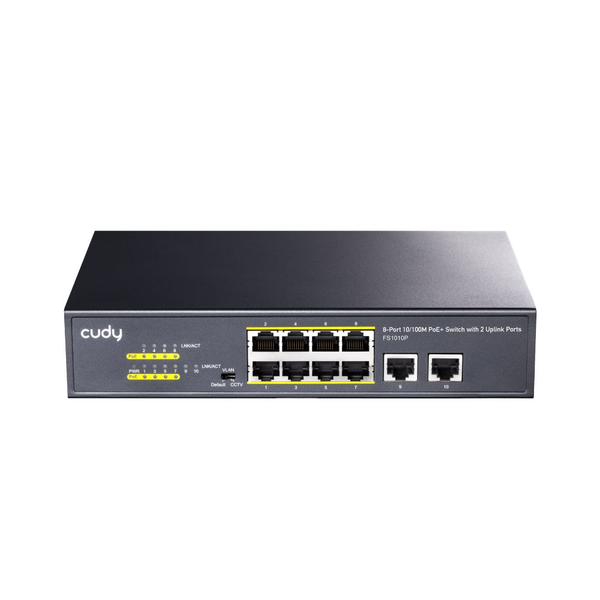 Суич Cudy FS1010P, 8 портов, 10/100, PoE+ Switch 120W, 2 x Uplink порта
