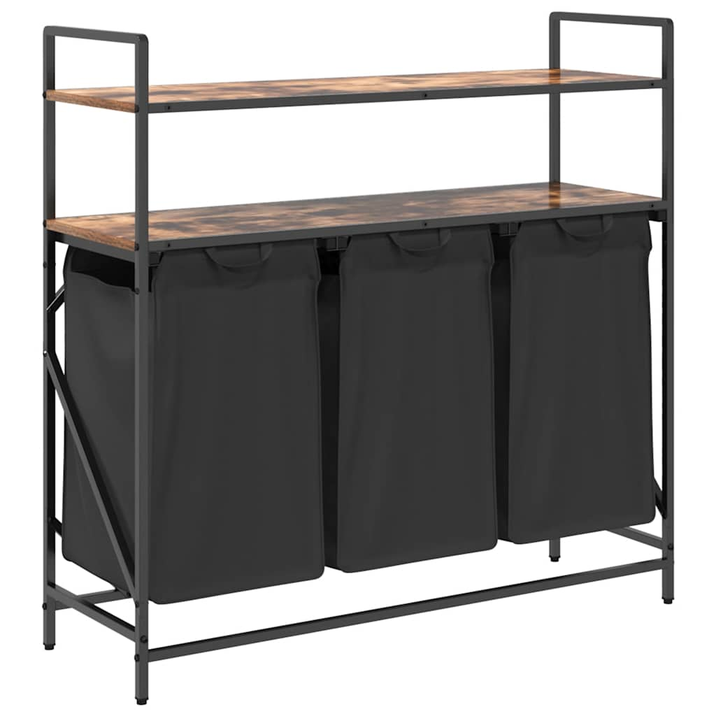 füstölt tölgy mosodai kosár 3 rekeszes polcokkal (859082)