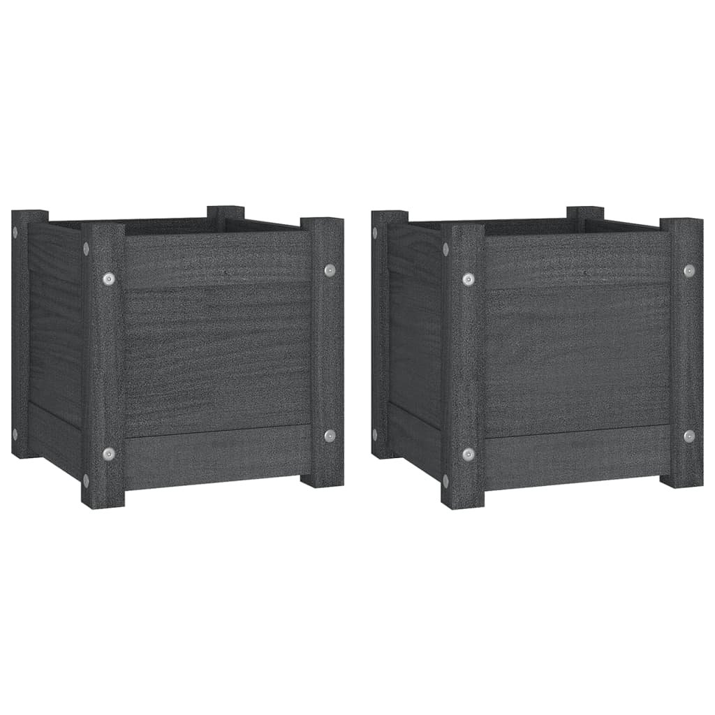 2 db szürke tömör fenyőfa kerti virágtartó 31 x 31 x 31 cm (810527)