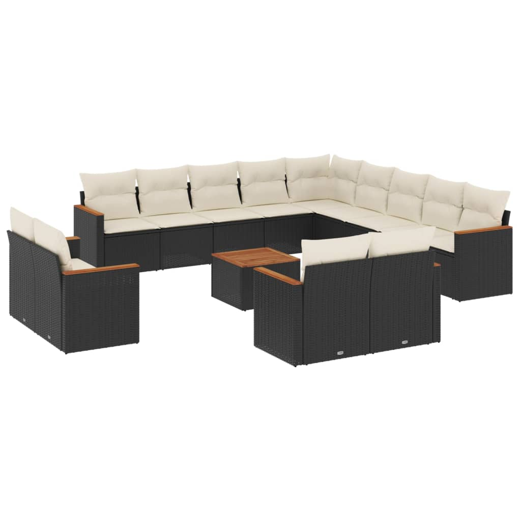 14 részes fekete polyrattan kerti ülőgarnitúra párnákkal (3258934)