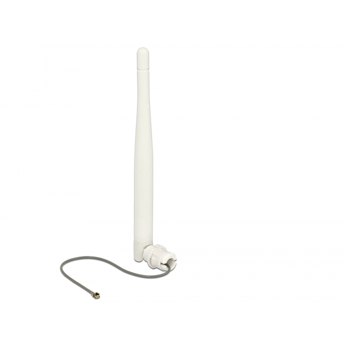 Delock WLAN 802.11 b/g/n Antenna MHF dugó 3 dBi irányított, 1.13 12 cm, flexibilis, klipsz, fehér (89619) (89619)