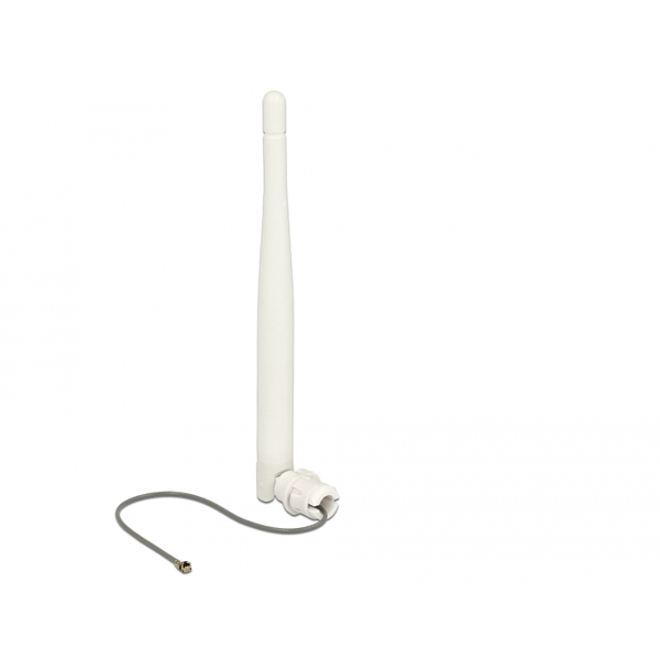 Delock WLAN 802.11 b/g/n Antenna MHF dugó 3 dBi irányított, 1.13 12 cm, flexibilis, klipsz, fehér (89619)