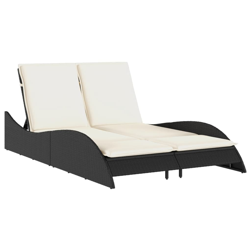 fekete polyrattan napozóágy párnákkal 114x205x73 cm (368287)