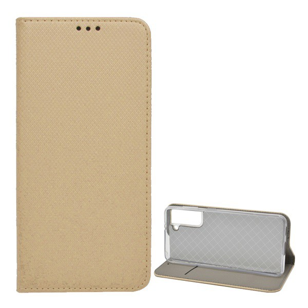 Tok álló, bőr hatású (FLIP, oldalra nyíló, asztali tartó funkció, rombusz minta) ARANY [Samsung Galaxy S21 (SM-G991) 5G] (5996591032702)