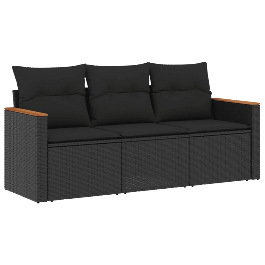 3 részes fekete polyrattan kerti ülőgarnitúra párnával (3225754)