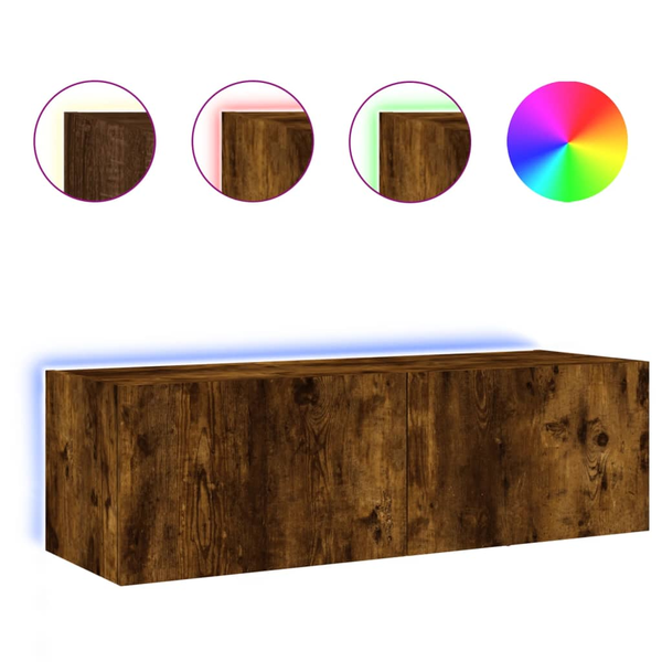 Nástenná TV skrinka s LED, dymový dub, 100x35x31 cm