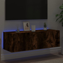Nástenná TV skrinka s LED, dymový dub, 100x35x31 cm