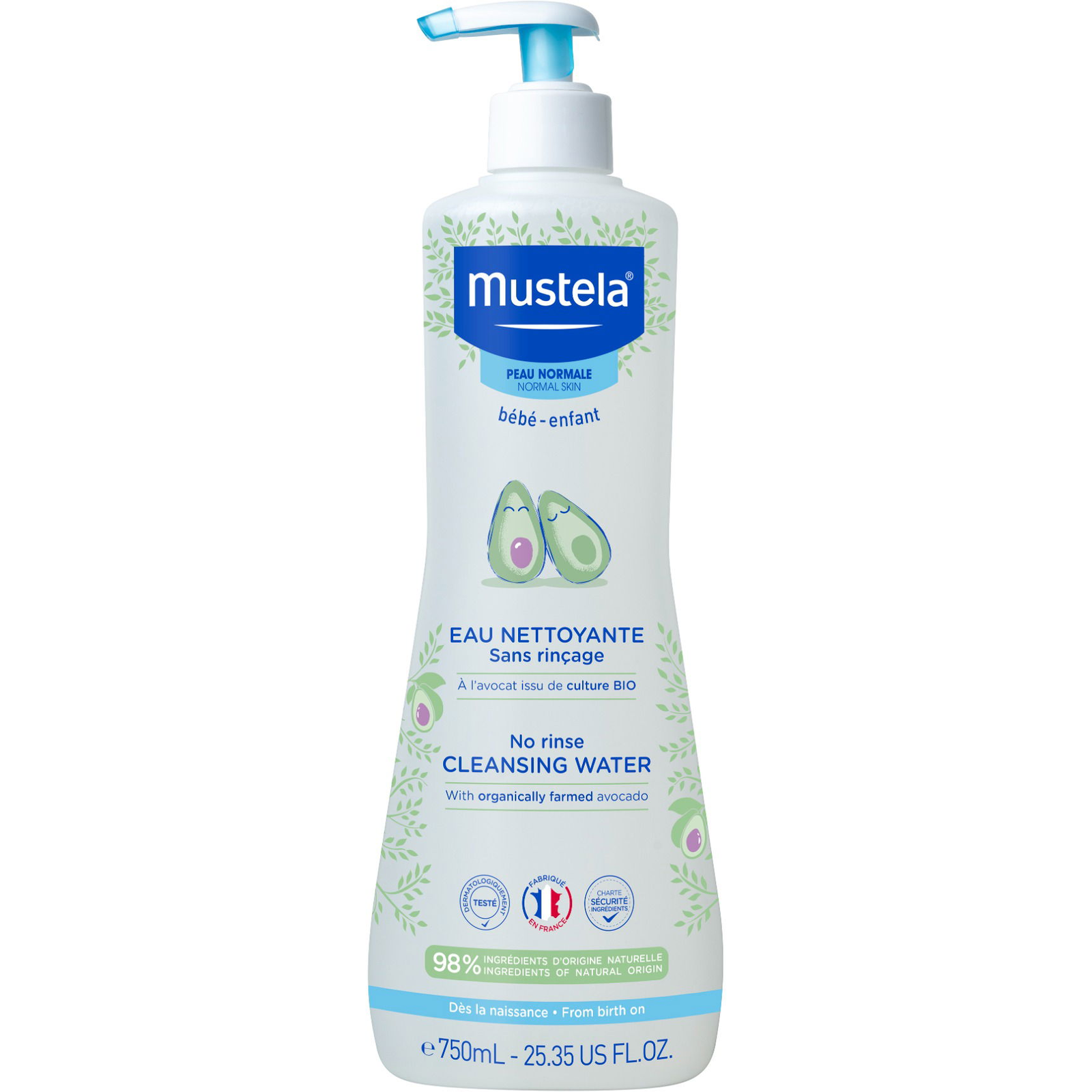 MUSTELA Gyengéd tisztítóvíz organikusan termesztett avokádóval 750 ml (3504105035433)