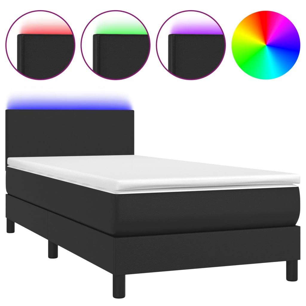 fekete műbőr rugós ágy matraccal és LED-del 80 x 200 cm (3134069)